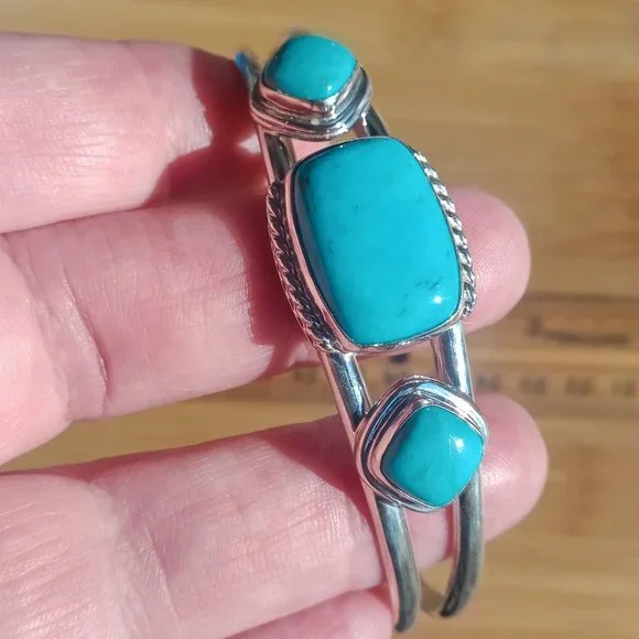 Jay King DTR mine finds 3 turquoise stone cuff bracelet 925 Sterling - Picture 1 of 12